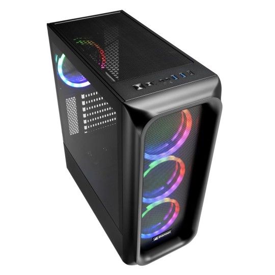 Caja ordenador gaming sharkoon tk5m atx 2 x usb 3.2 1 x usb tipo c 4 x 120mm rgb negro