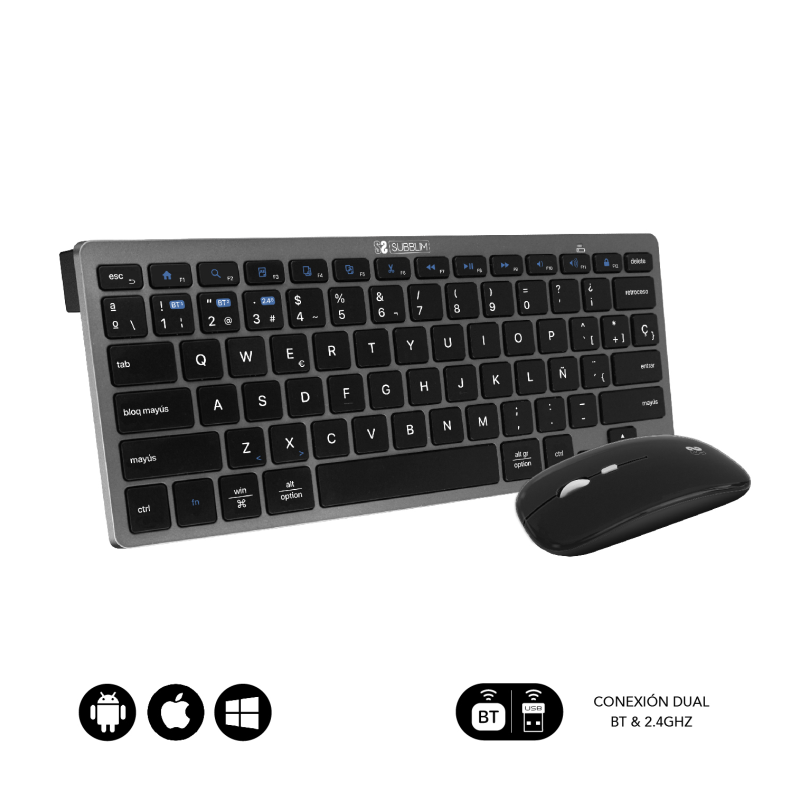 COMBO TECLADO RATON SUBBLIM MULTIDISPOSITIVO COMPACTO GRIS/NEGRO BLUETOOTH