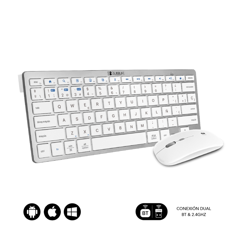 COMBO TECLADO RATON SUBBLIM MULTIDISPOSITIVO COMPACTO PLATEADO/BLANCO BLUETOOTH