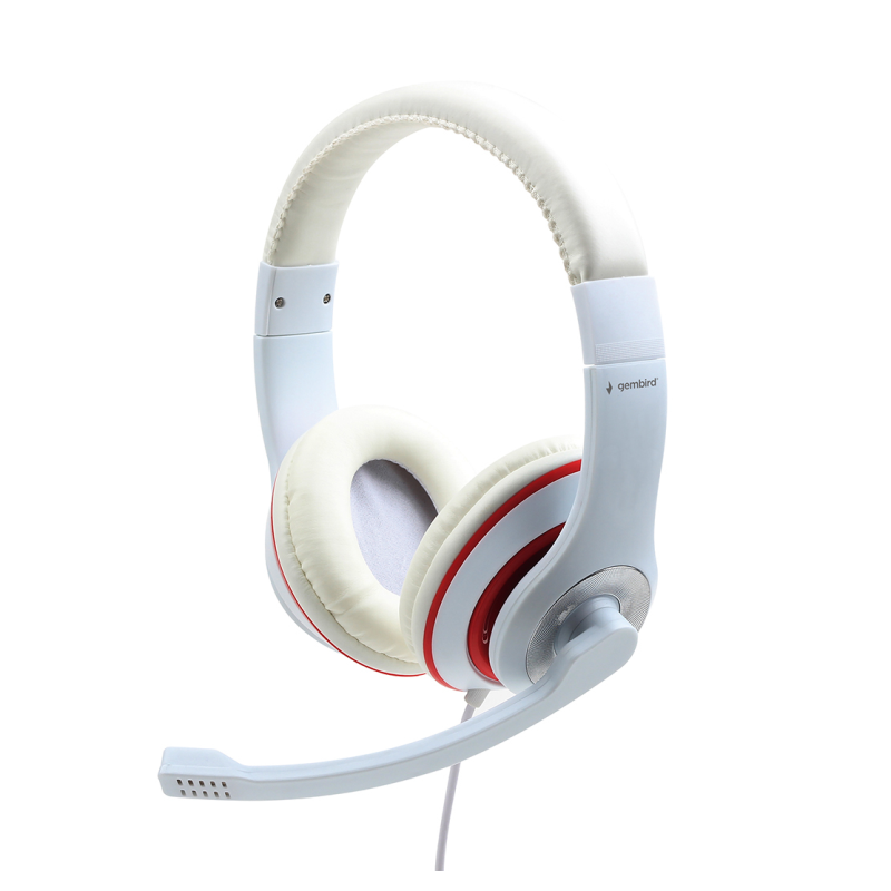 AURICULARES ESTEREO GEMBIRD  COLOR BLANCO CON ARO ROJO