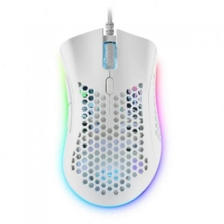 MOUSE MARS GAMING RGB MMEX DISE¾O HIVE WHITE 32Kdpi PIXART 3389PRO SWITCH SUPERFICIE PERFORADA ILUMINACION RGB CHROMA