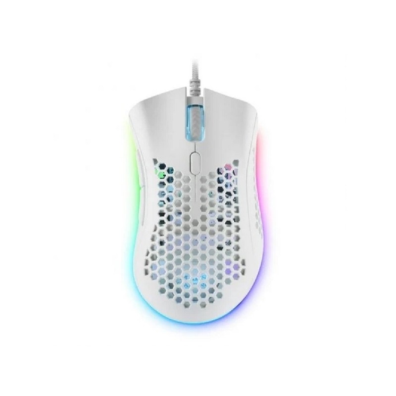 MOUSE MARS GAMING RGB MMEX DISE¾O HIVE WHITE 32Kdpi PIXART 3389PRO SWITCH SUPERFICIE PERFORADA ILUMINACION RGB CHROMA