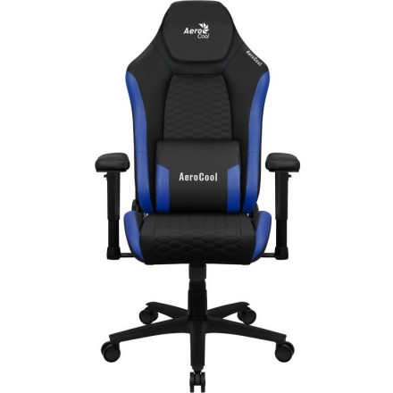 SILLA GAMING AEROCOOL CROWN DISEÑO PREMIUM CUERO SINTETICO AEROWEAVE NEGRA CON DETALLES EN AZUL REPOSABRAZOS 2D COJIN LUMBAR RES