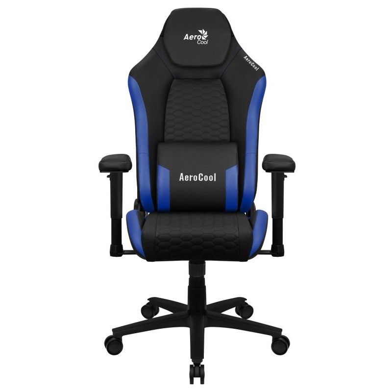 SILLA GAMING AEROCOOL CROWN DISEÑO PREMIUM CUERO SINTETICO AEROWEAVE NEGRA CON DETALLES EN AZUL REPOSABRAZOS 2D COJIN LUMBAR RES