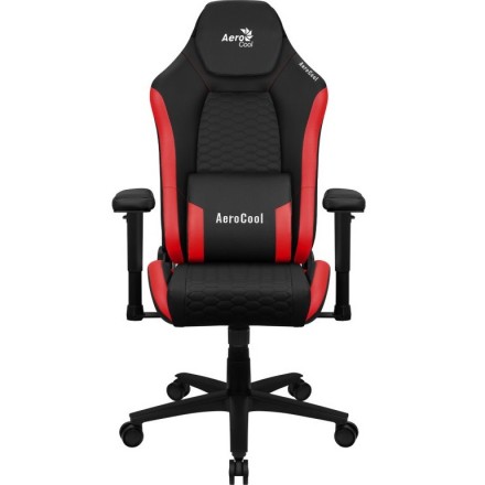 SILLA GAMING AEROCOOL CROWN DISEÑO PREMIUM CUERO SINTETICO AEROWEAVE NEGRA CON DETALLES EN ROJO REPOSABRAZOS 2D COJIN LUMBAR RES