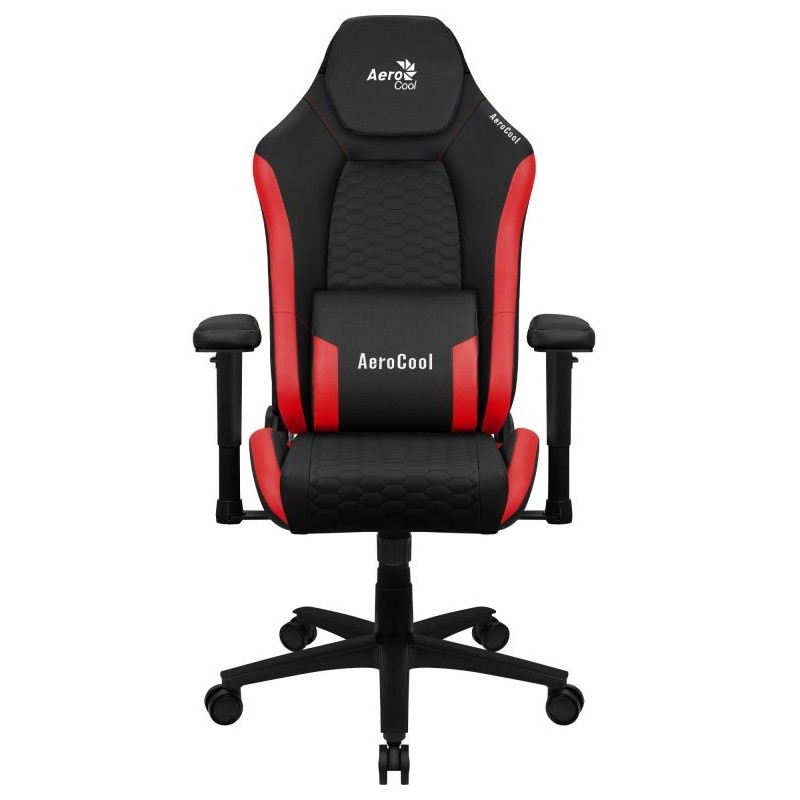 SILLA GAMING AEROCOOL CROWN DISEÑO PREMIUM CUERO SINTETICO AEROWEAVE NEGRA CON DETALLES EN ROJO REPOSABRAZOS 2D COJIN LUMBAR RES