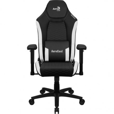 SILLA GAMING AEROCOOL CROWN DISEÑO PREMIUM CUERO SINTETICO AEROWEAVE NEGRA CON DETALLES EN BLANCO REPOSABRAZOS 2D COJIN LUMBAR R