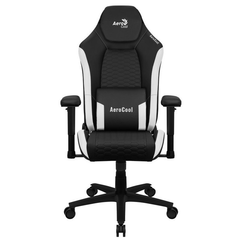 SILLA GAMING AEROCOOL CROWN DISEÑO PREMIUM CUERO SINTETICO AEROWEAVE NEGRA CON DETALLES EN BLANCO REPOSABRAZOS 2D COJIN LUMBAR R