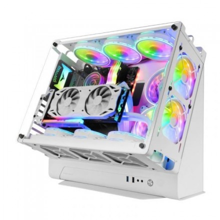 CAJA MICROATX GAMING MARS GAMING MCB WHITE DISEÑO CUSTOM PREMIUM SISTEMA MODULAR SIN FUENTE DE ALIMENTACION