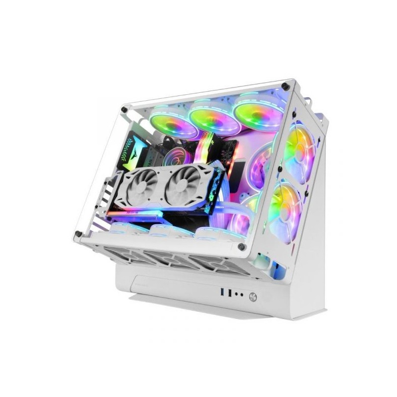 CAJA MICROATX GAMING MARS GAMING MCB WHITE DISEÑO CUSTOM PREMIUM SISTEMA MODULAR SIN FUENTE DE ALIMENTACION