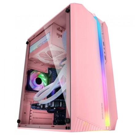 CAJA MICROATX GAMING MARS GAMING MC-S1 ROSA FRONTAL ARGB VENTILADOR TRASER FRGB VENTANA LATERAL SIN FUENTE DE ALIMENTACION