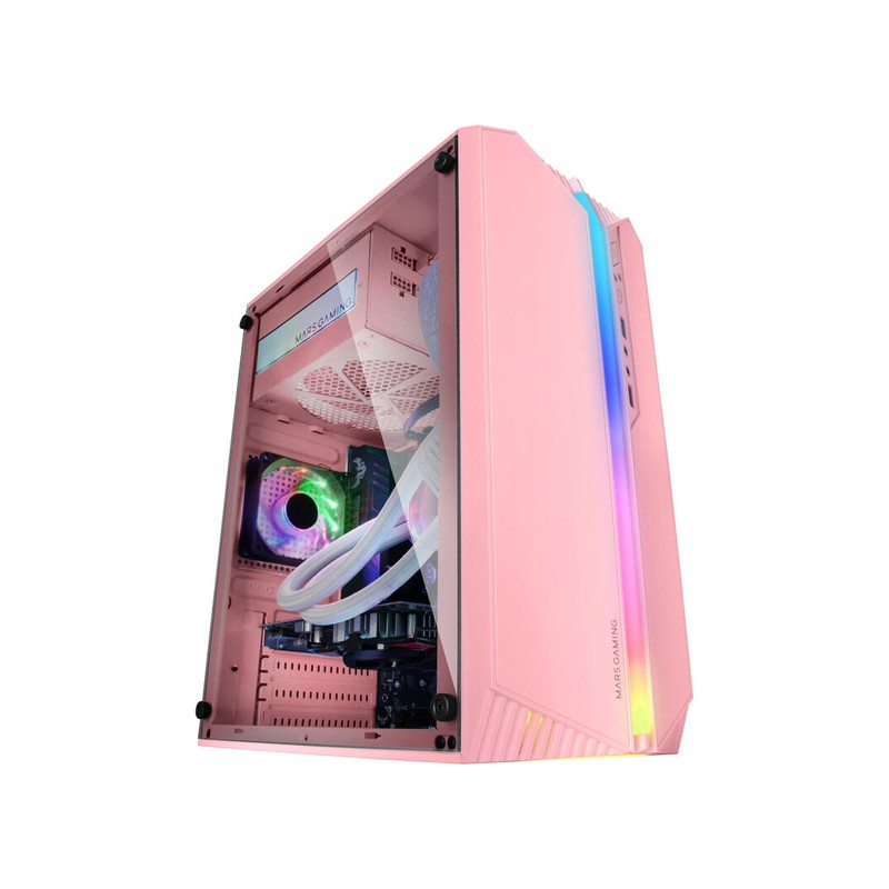 CAJA MICROATX GAMING MARS GAMING MC-S1 ROSA FRONTAL ARGB VENTILADOR TRASER FRGB VENTANA LATERAL SIN FUENTE DE ALIMENTACION