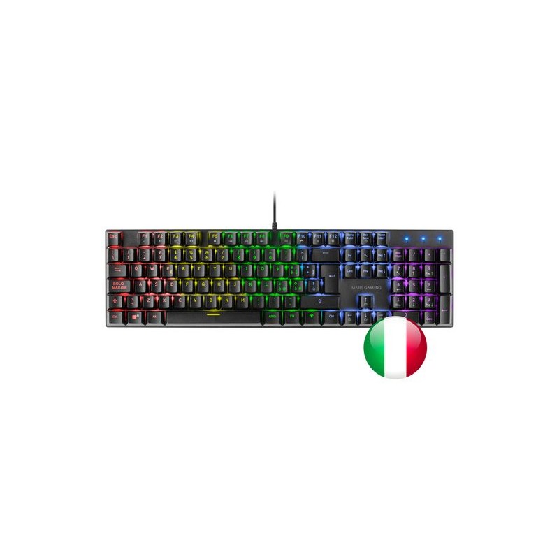 TECLADO MECANICO EN ITALIANO MARS GAMING MK422 BLACK SWITCH AZUL PR DE 100Hz ANTI-GHOSTING AVANZADO ILUMINACION RGB