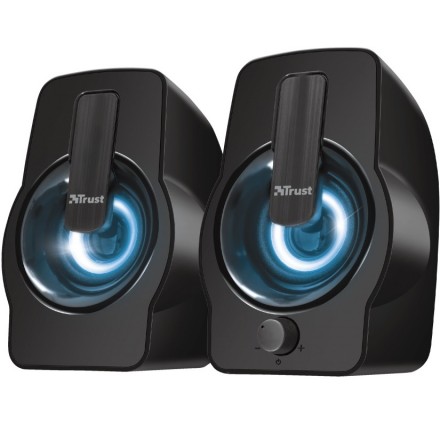 ALTAVOCES 2.0 TRUST 2.0 GEMI RGB 12W RMS ILUMINACION LED ALIMENTADOS POR USB COLOR NEGRO 22948