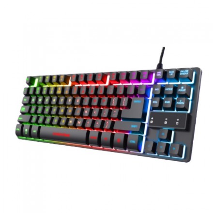 TECLADO TRUST GAMING GXT 833 THADO METALICO COMPACTO ILUMINACION LED MULTICOLOR ANTI-GHOSTING 12 TECL.MULTIMEDIA USB  24067