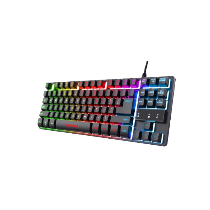 TECLADO TRUST GAMING GXT 833 THADO METALICO COMPACTO ILUMINACION LED MULTICOLOR ANTI-GHOSTING 12 TECL.MULTIMEDIA USB  24067