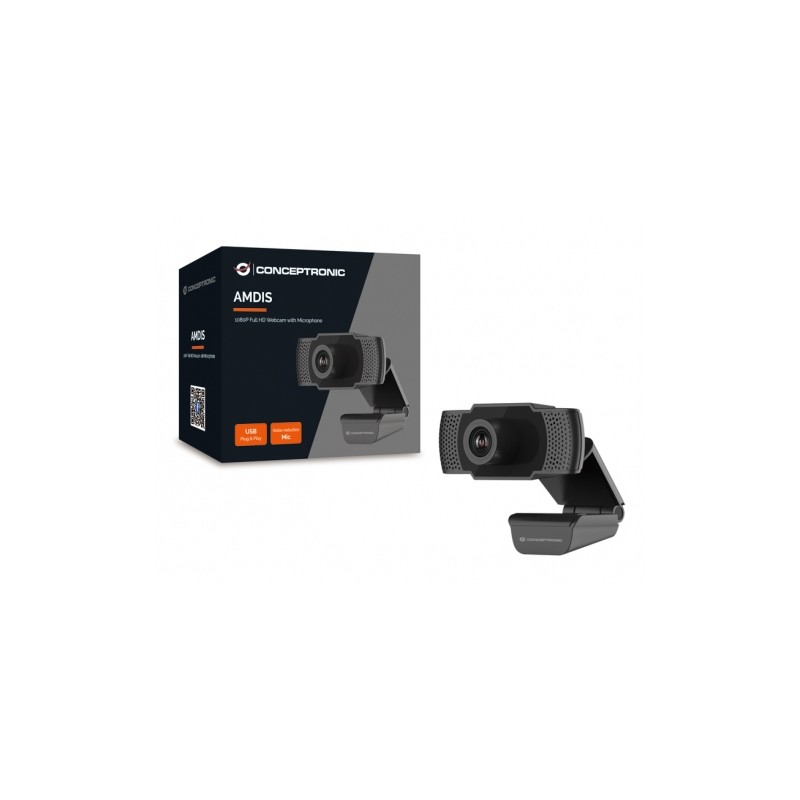 Webcam Fhd Conceptronic Amdis 1080p Usb 3.6mm 30 Fps Angulo Vision 90º Microfono Integrado