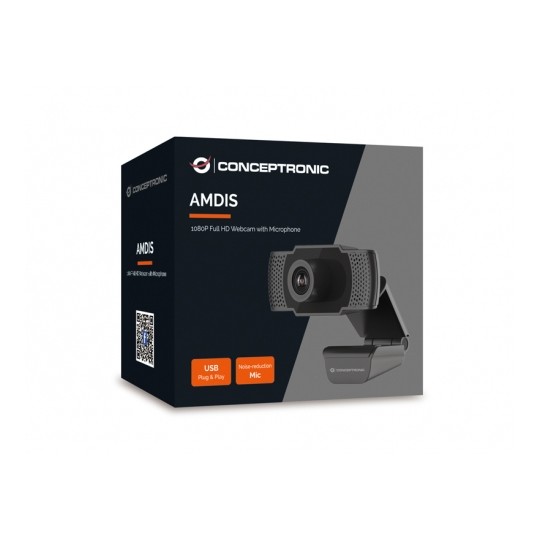 Webcam Fhd Conceptronic Amdis 1080p Usb 3.6mm 30 Fps Angulo Vision 90º Microfono Integrado