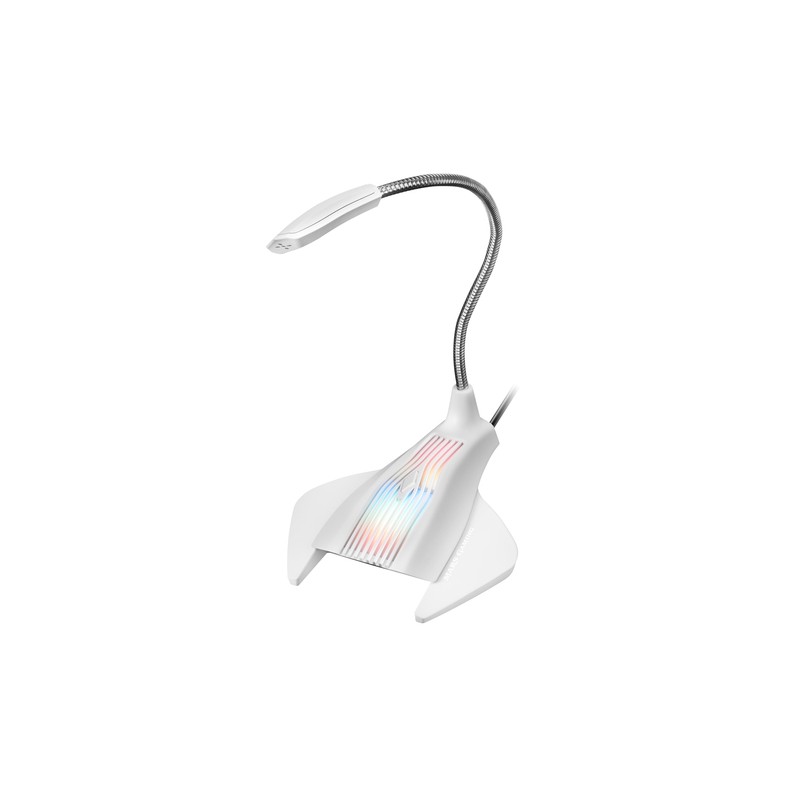 Microfono Sobremesa Adaptable Mars Gaming Mmic Omnidereccional Usb Brazo Flexible Boton Mute Base Con Led Rgb Flow Color Blanco