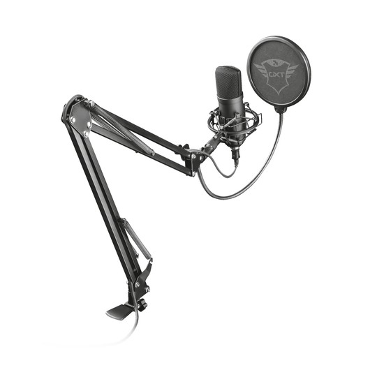 Microfono Trust Gxt 252+ Emita - Pc Patron Cardioide - Con Brazo -incluye Soporte Y Estuche - Filtro