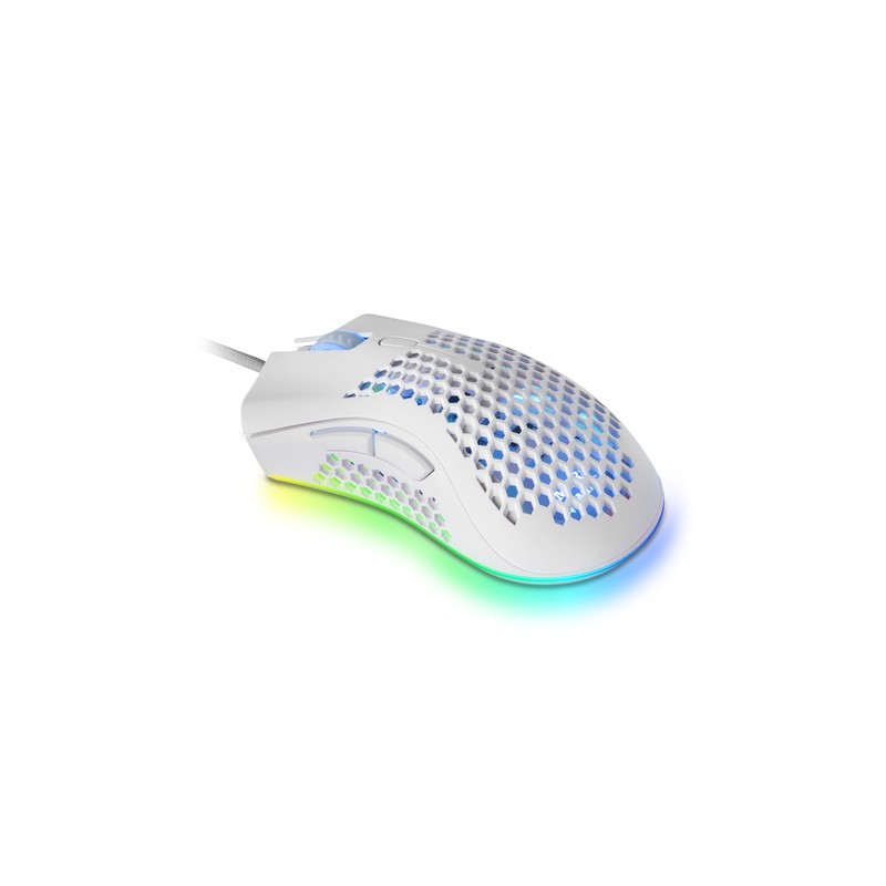 Mouse Mars Gaming Rgb Mmex Dise¾o Hive White 32kdpi Pixart 3389pro Switch Superficie Perforada Iluminacion Rgb Chroma