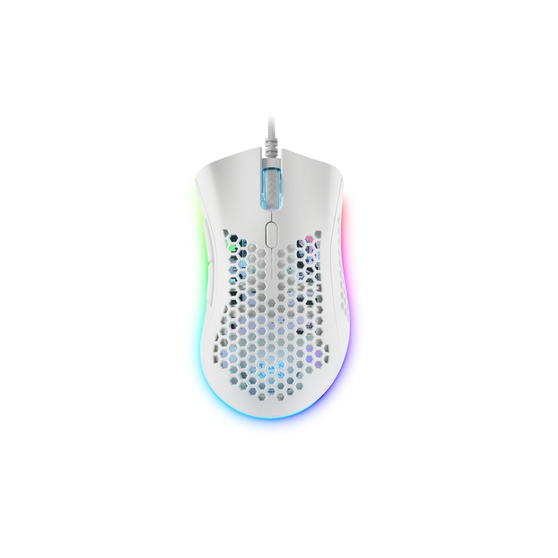 Mouse Mars Gaming Rgb Mmex Dise¾o Hive White 32kdpi Pixart 3389pro Switch Superficie Perforada Iluminacion Rgb Chroma