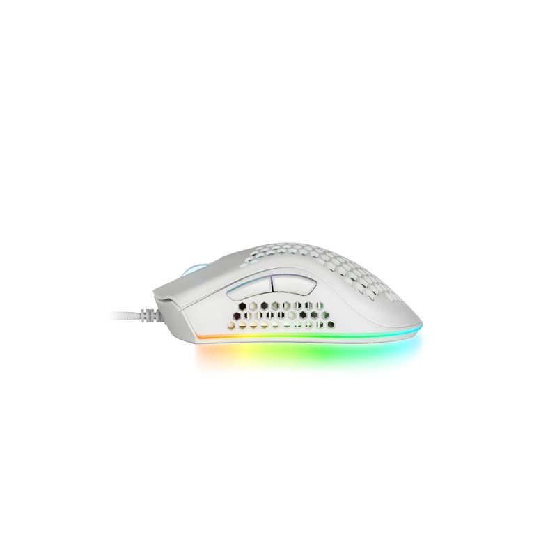 Mouse Mars Gaming Rgb Mmex Dise¾o Hive White 32kdpi Pixart 3389pro Switch Superficie Perforada Iluminacion Rgb Chroma