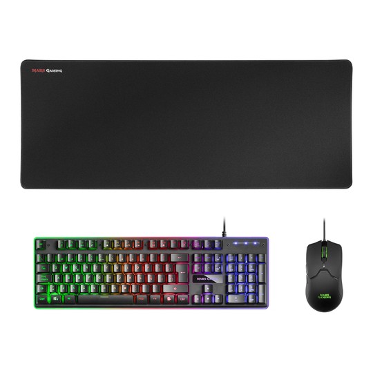 Pack Teclado Mouse Y Alfombrilla Mars Gaming Mcpx Black Telcado Hibrido H-mech Mouse Ultra Ligero 10k Y Alfombrilla Xxl
