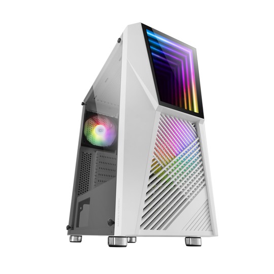 Caja Atx Semitorre Gaming Mars Gaming Mc777 White Frontal Con Espejo Infintio Argb 2xventiladores 12