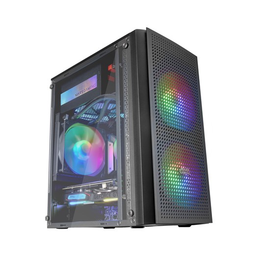 Caja Microatx Gaming Mars Gaming Mc300 Black Frontal Mesh 3xventiladores 120mm Rgb Lateral De Crista
