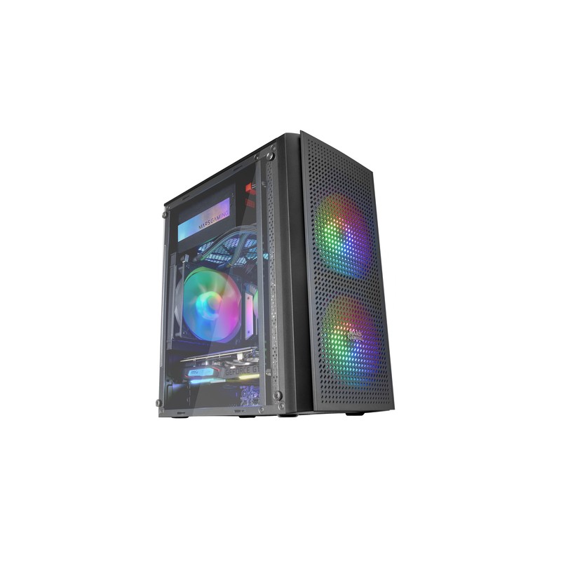 Caja Microatx Gaming Mars Gaming Mc300 Black Frontal Mesh 3xventiladores 120mm Rgb Lateral De Crista