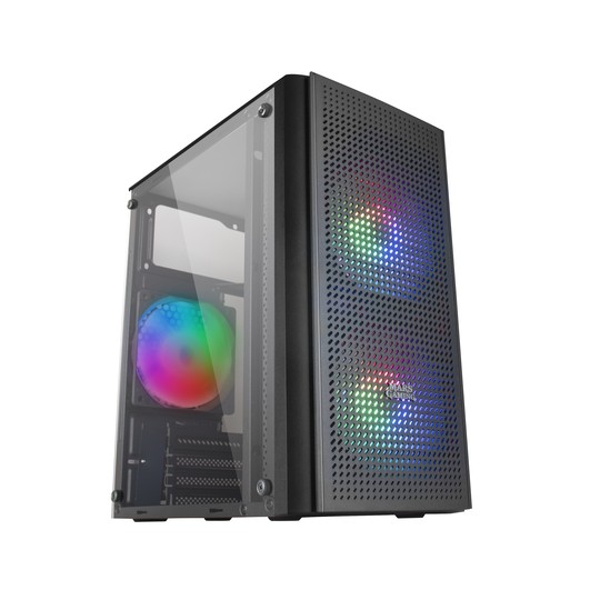 Caja Microatx Gaming Mars Gaming Mc300 Black Frontal Mesh 3xventiladores 120mm Rgb Lateral De Crista