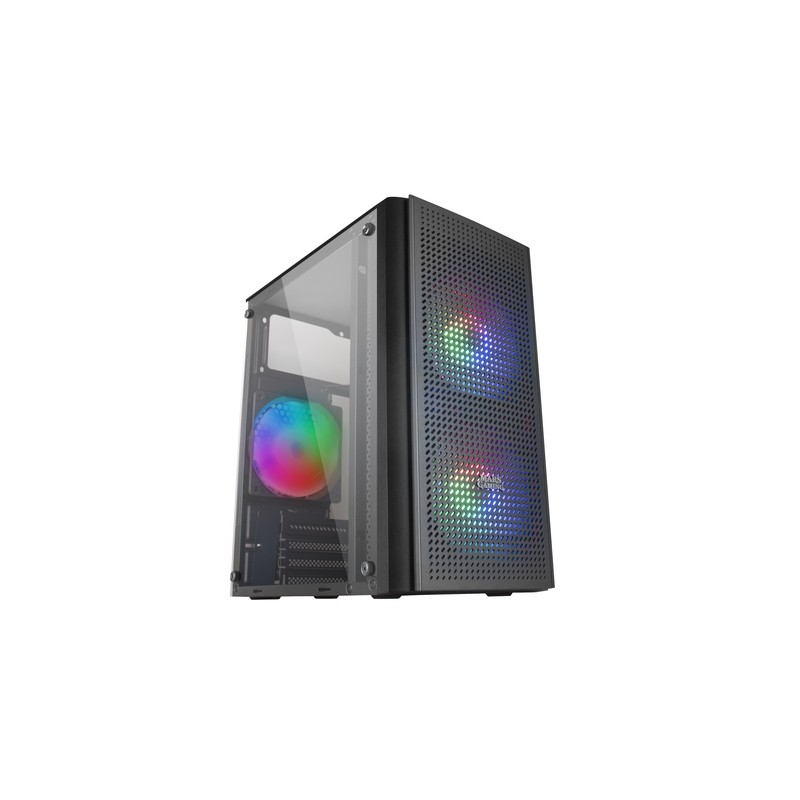 Caja Microatx Gaming Mars Gaming Mc300 Black Frontal Mesh 3xventiladores 120mm Rgb Lateral De Crista