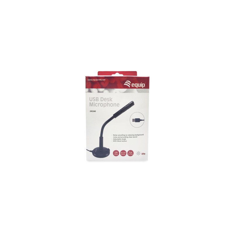 Microfono Sobremesa Equip Life Onmidireccional Usb Brazo Flexible Boton Mute