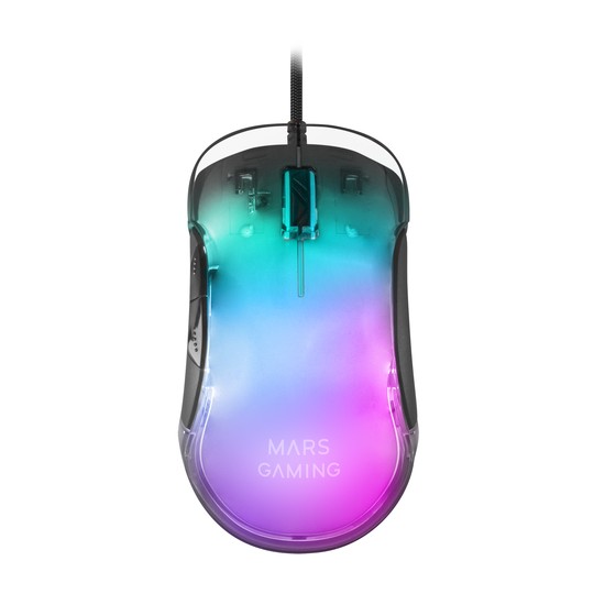 Mouse Mars Gaming Rgb Mmglow Black 12800dpi Iluminacion Total Chroma-glow Con Cuerpo Acabado En Espejo Switches Mecanicos Huano