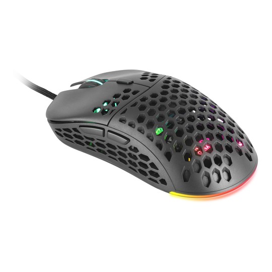 Mouse Mars Gaming Rgb Mm55 Dise¾o Hive Black 12800dpi A825pro Switch Huano Superficie Perforada Ilum