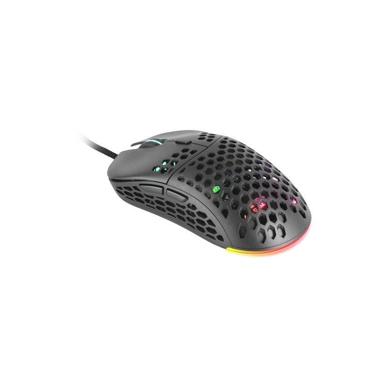 Mouse Mars Gaming Rgb Mm55 Dise¾o Hive Black 12800dpi A825pro Switch Huano Superficie Perforada Ilum