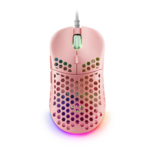 Mouse Mars Gaming Rgb Mm55p Dise¾o Hive Pink 12800dpi A825pro Switch Huano Superficie Perforada Ilum
