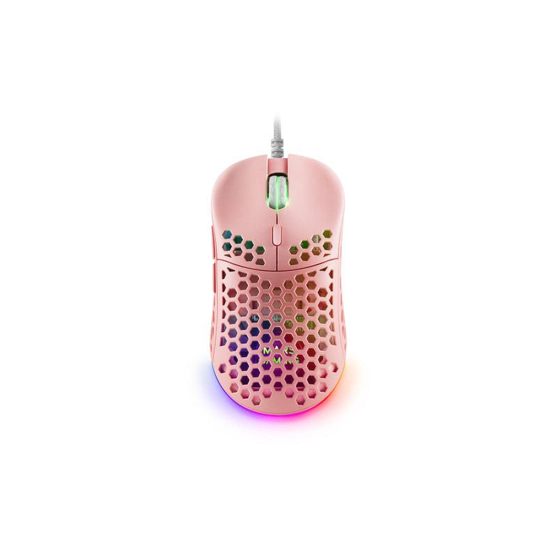 Mouse Mars Gaming Rgb Mm55p Dise¾o Hive Pink 12800dpi A825pro Switch Huano Superficie Perforada Ilum