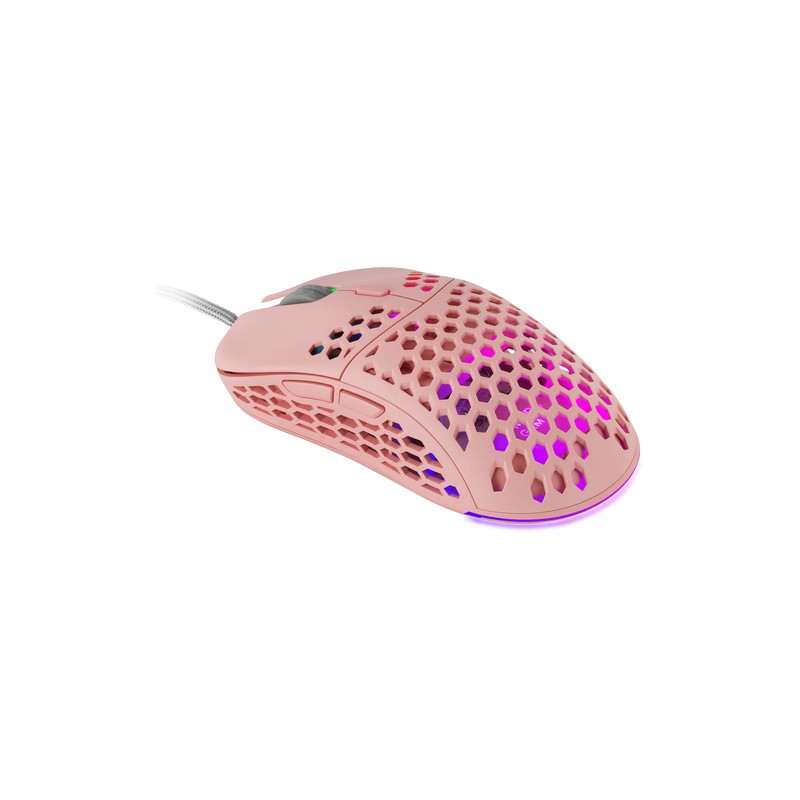Mouse Mars Gaming Rgb Mm55p Dise¾o Hive Pink 12800dpi A825pro Switch Huano Superficie Perforada Ilum