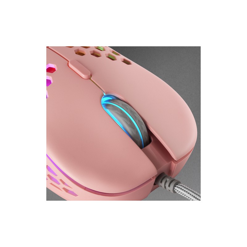 Mouse Mars Gaming Rgb Mm55p Dise¾o Hive Pink 12800dpi A825pro Switch Huano Superficie Perforada Ilum