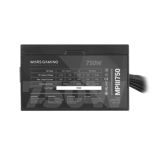 Fuente De Alimentacion Tacens Mars Gaming Mpiii 750w, Eficiencia 85% Pfc Activo Vent 12x12 14db Hasw