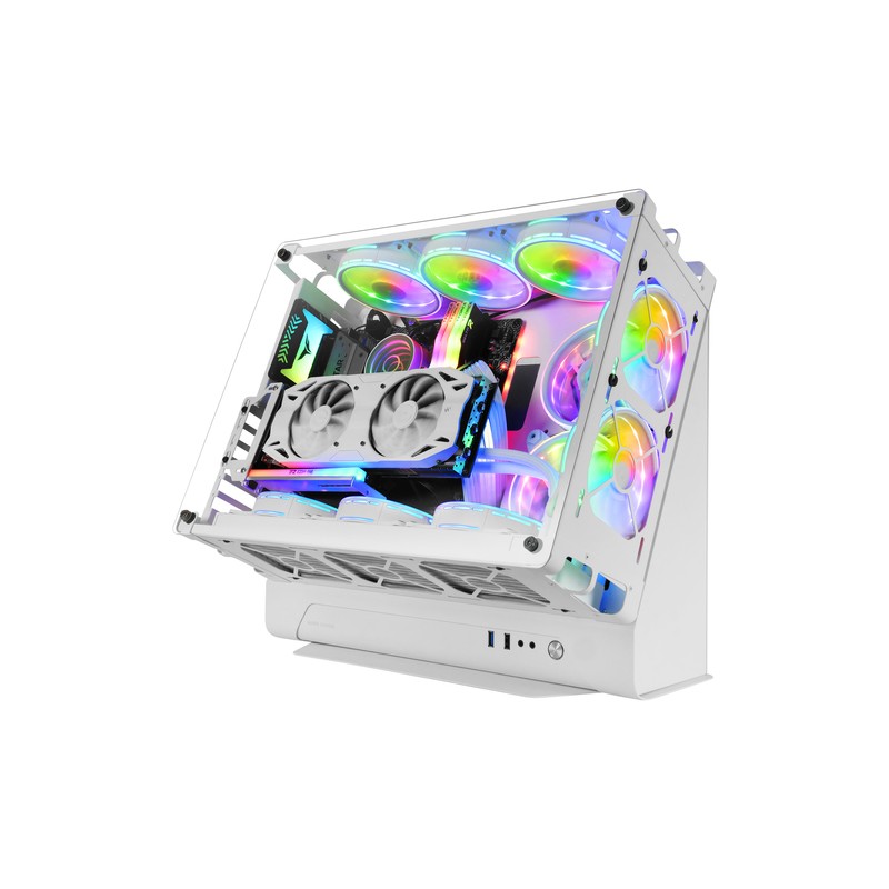 Caja Microatx Gaming Mars Gaming Mcb White Diseño Custom Premium Sistema Modular Sin Fuente De Alimentacion