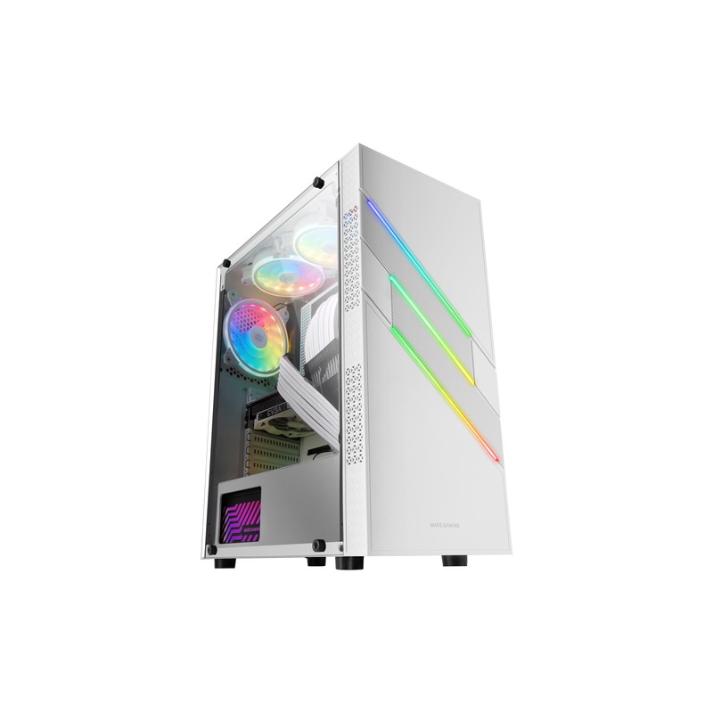 Caja Atx Semitorre Gaming Mars Gaming Mc-u3 White Xl Frontal Argb Con Ventilador Trasero Sincronizad