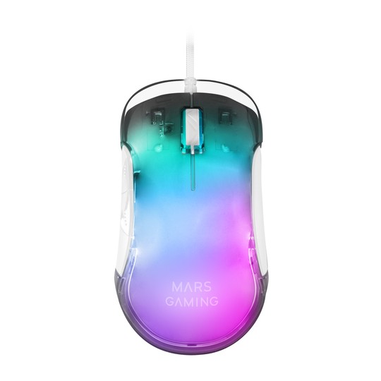 Mouse Mars Gaming Rgb Mmgloww White 12800dpi Iluminacion Total Chroma-glow Con Cuerpo Acabado En Espejo Switches Mecanicos Huano