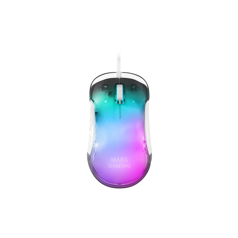 Mouse Mars Gaming Rgb Mmgloww White 12800dpi Iluminacion Total Chroma-glow Con Cuerpo Acabado En Espejo Switches Mecanicos Huano