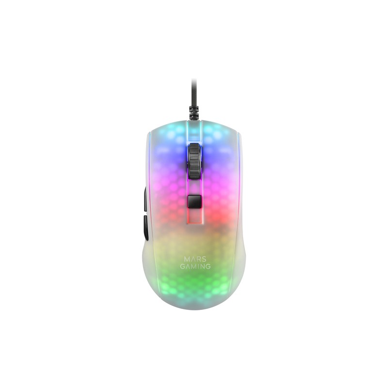 Mouse Mars Gaming Rgb Mmr Translucido White 12800dpi Ultra Ligero 58g Iluminacion Rgb Switches Mecanicos Huano Programables