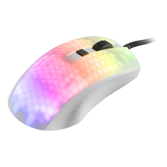 Mouse Mars Gaming Rgb Mmr Translucido White 12800dpi Ultra Ligero 58g Iluminacion Rgb Switches Mecanicos Huano Programables