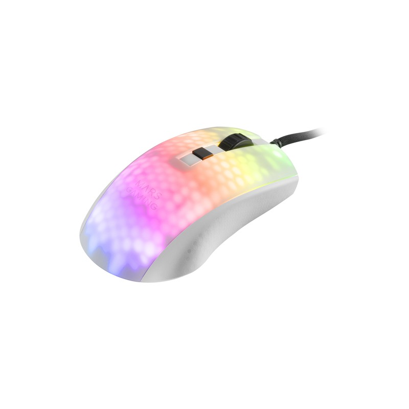 Mouse Mars Gaming Rgb Mmr Translucido White 12800dpi Ultra Ligero 58g Iluminacion Rgb Switches Mecanicos Huano Programables