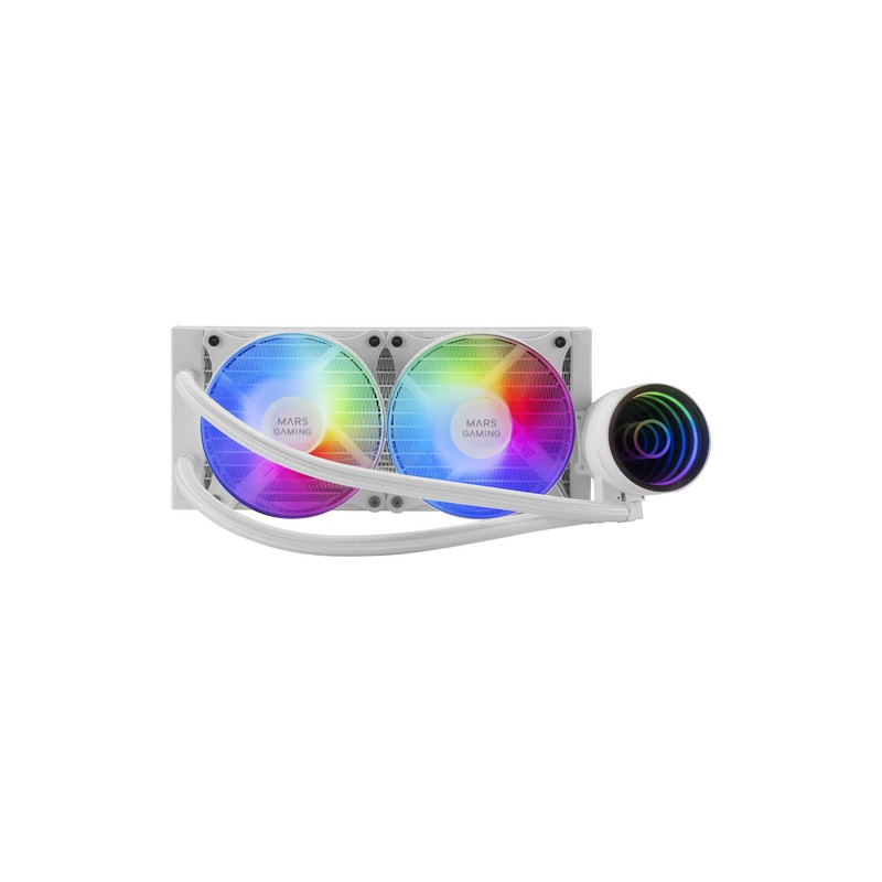 Sistema De Refrigeracion Liquida Mars Gaming Ml-one240 White 2x (12x12) Iluminacion Frgb Tpd 400w Para Procesadores Intel Y Amd